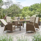 Greemotion Set da Pranzo per Esterni 7 Pezzi Mackay in Legno Teak con Tavolo a Ribalta e Sedie Reclinabili Marrone