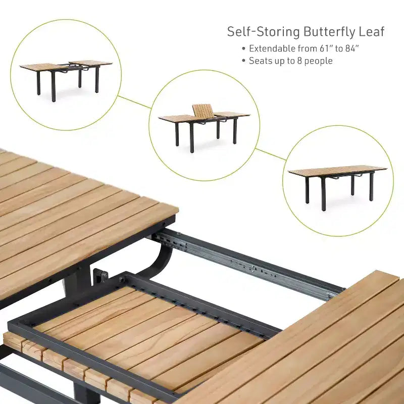 Greemotion Set da Pranzo per Esterni 7 Pezzi Mackay in Legno Teak con Tavolo a Ribalta e Sedie Reclinabili Marrone