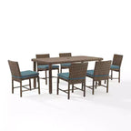 7pc Bradenton Outdoor Steel Dining Set Navy/Weathered Brown - Crosley: With Removable Cushion Covers, UV-Resistant