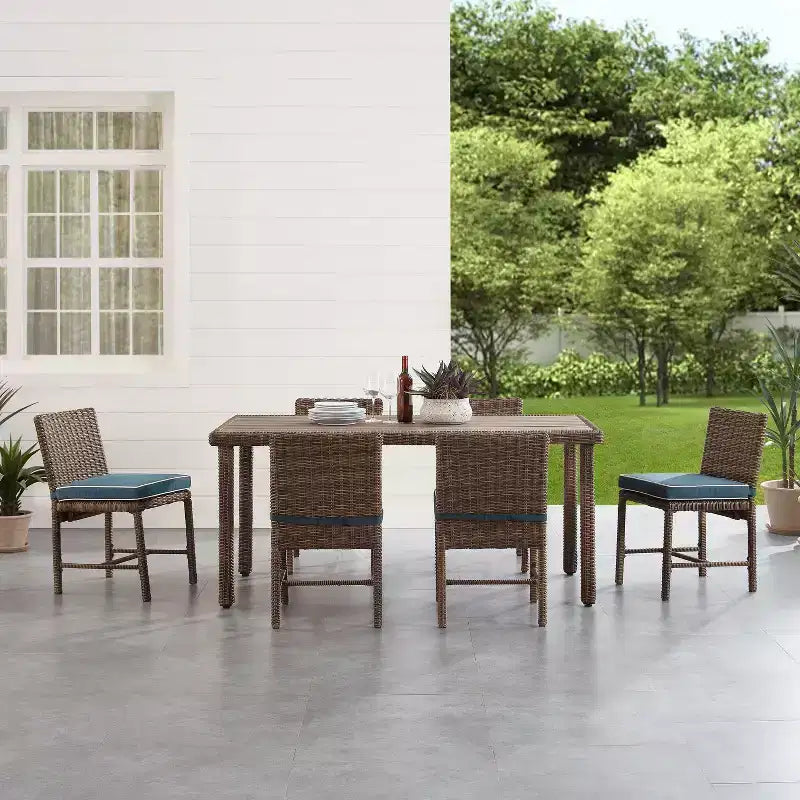 Set da pranzo da esterno 7 pezzi Bradenton in acciaio blu navy/marrone anticato - Crosley: Con fodere dei cuscini rimovibili, resistente ai raggi UV