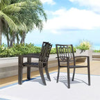 Set da pranzo da esterno 8 pezzi con tavolo con piano a doghe in metallo e sedie in ferro battuto - Nero/Beige - Captiva Designs
