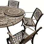 Set da pranzo per patio da 7 pezzi con tavolo rotondo in alluminio a maglia ornamentale tradizionale da 59" con vassoio girevole - Bronzo - Oakland Living: resistente ai raggi UV