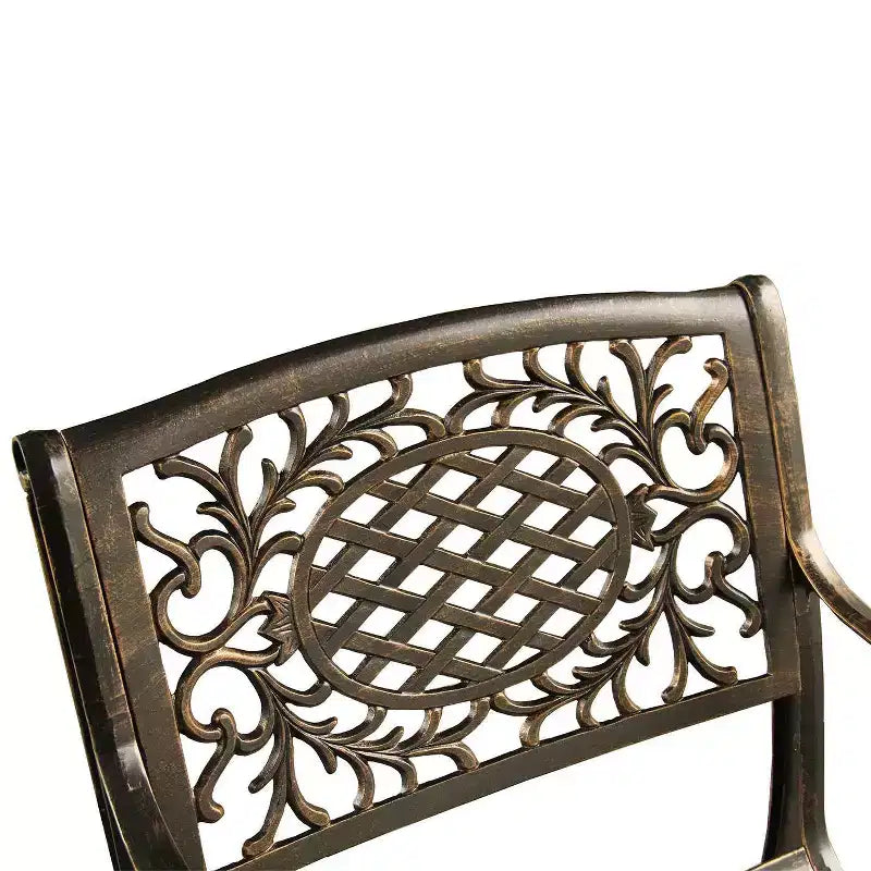 Set da pranzo per patio da 7 pezzi con tavolo rotondo in alluminio a maglia ornamentale tradizionale da 59" con vassoio girevole - Bronzo - Oakland Living: resistente ai raggi UV
