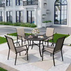 5pc Outdoor Dining Set with Padded Sling Chairs & Round Metal Table - Gray/Black - Captiva Designs: Sturdy, Water-Resistant Patio Set for 4