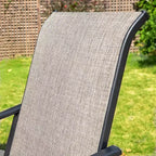 Set da Pranzo da Esterno 5 Pezzi con Sedie Sling Imbottite e Tavolo Rotondo in Metallo - Grigio/Nero - Captiva Designs: Robusto Set da Patio Resistente all'Acqua per 4 Persone