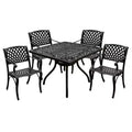 5pc Outdoor Set with Ornate 37" Mesh Aluminum Black Square Table with Modern Chairs - Oakland Living