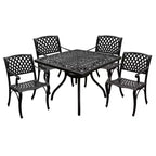 5pc Outdoor Set with Ornate 37" Mesh Aluminum Black Square Table with Modern Chairs - Oakland Living