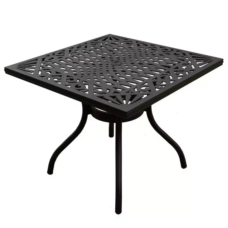 Set da esterni da 5 pezzi con tavolo quadrato nero in alluminio a rete da 37" decorato e sedie moderne - Oakland Living