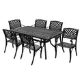 7pc Patio Dining Set with 68" Modern Ornate Outdoor Mesh Aluminum Rectangular Table & Modern Chairs - Black - Oakland Living: UV-Resistant