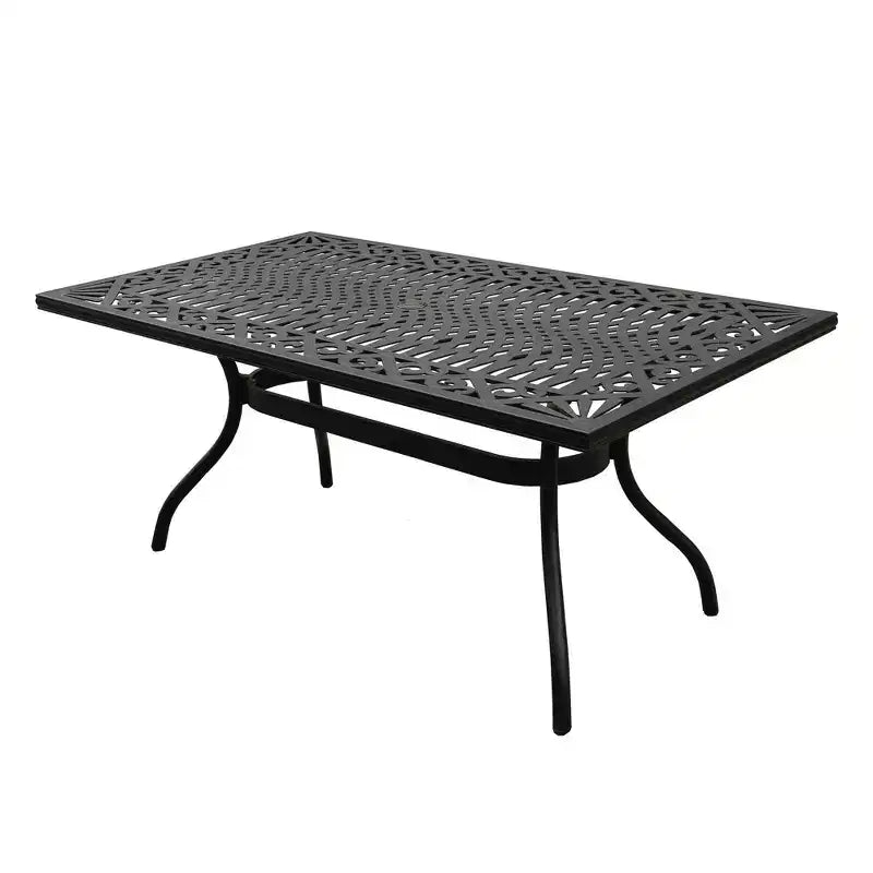 Set da pranzo da patio 7 pezzi con tavolo rettangolare moderno in alluminio a maglie da esterno da 68" e sedie moderne - Nero - Oakland Living: Resistente ai raggi UV