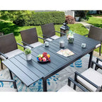 Set da pranzo da esterno 9 pz con tavolo allungabile e sedie in vimini - Beige - Captiva Designs: Telaio in acciaio verniciato a polvere, resistente alle intemperie