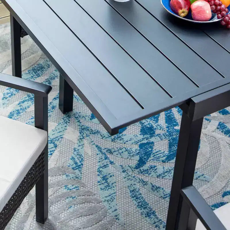 Set da pranzo da esterno 9 pz con tavolo allungabile e sedie in vimini - Beige - Captiva Designs: Telaio in acciaio verniciato a polvere, resistente alle intemperie