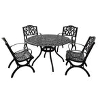 5pc Patio Dining Set with 48" Ornate Outdoor Mesh Aluminum Round Table & Luxury Chairs - Black - Oakland Living: UV-Resistant, Non-Foldable