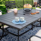 Set da pranzo da esterno 7 pezzi con sedie girevoli con cuscini e tavolo in acciaio con foro per ombrellone - Captiva Designs