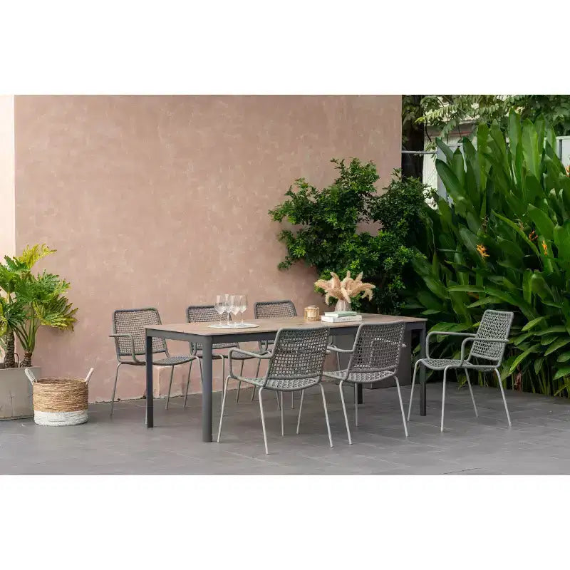 Set da pranzo da giardino rettangolare Amazonia Bahia a 7 pezzi in alluminio grigio
