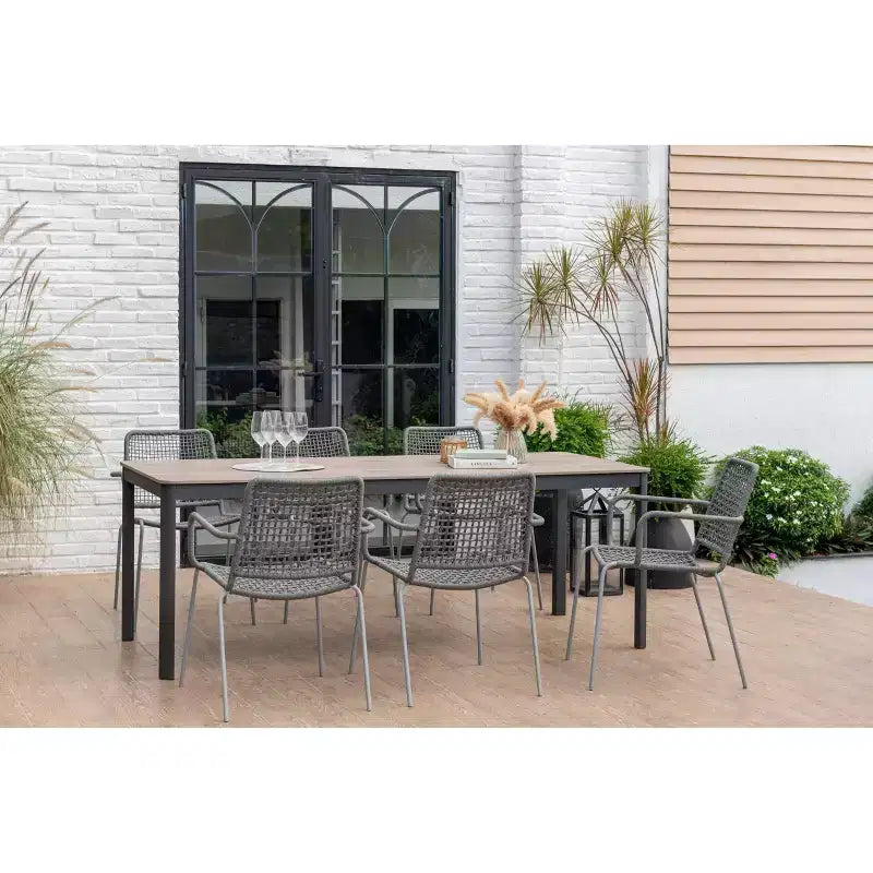 Set da pranzo da giardino rettangolare Amazonia Bahia a 7 pezzi in alluminio grigio