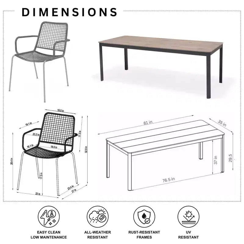 Set da pranzo da giardino rettangolare Amazonia Bahia a 7 pezzi in alluminio grigio