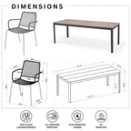 Set da pranzo da giardino rettangolare Amazonia Bahia a 7 pezzi in alluminio grigio