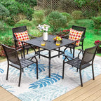 5pc Outdoor Dining Set with Metal Slat Square Table with 1.57" Umbrella Hole - Captiva Designs: Patio Furniture Set for 4, Powder-Coated Steel