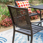 Set da pranzo da esterni da 5 pezzi con tavolo quadrato a doghe in metallo con foro per ombrellone da 1,57" - Captiva Designs: Set di mobili da patio per 4 persone, acciaio verniciato a polvere