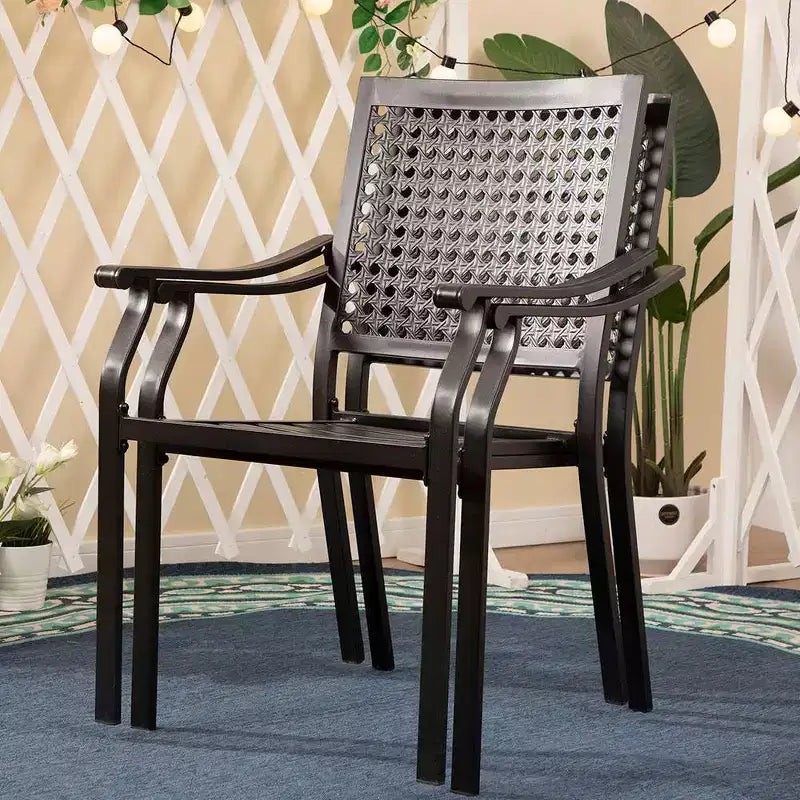 Set da pranzo da esterni da 5 pezzi con tavolo quadrato a doghe in metallo con foro per ombrellone da 1,57" - Captiva Designs: Set di mobili da patio per 4 persone, acciaio verniciato a polvere