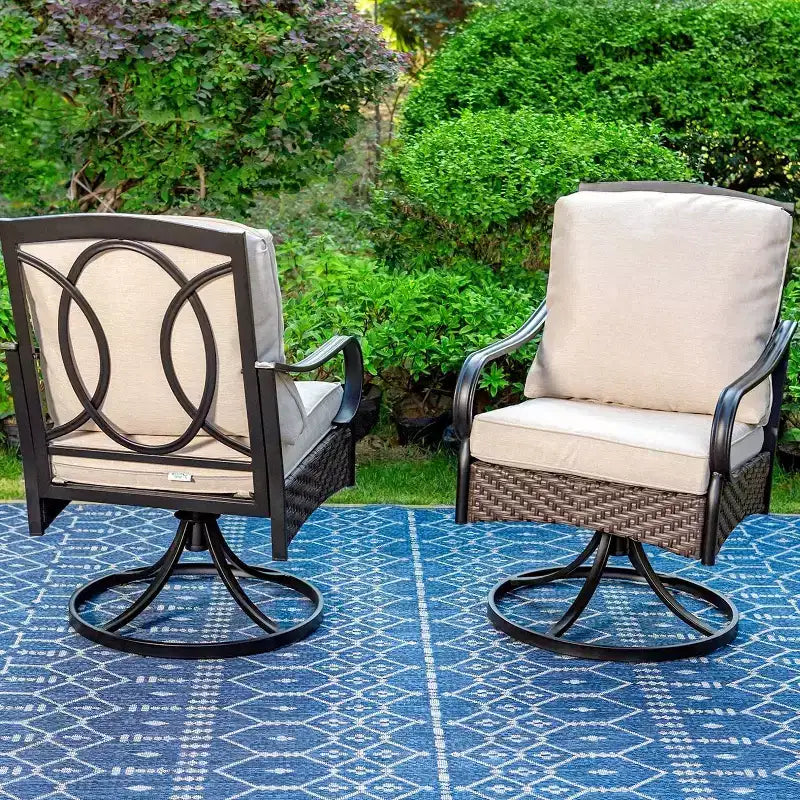 Set da pranzo da esterno 7 pezzi con sedie girevoli e grande tavolo rettangolare in metallo con foro per ombrellone - Captiva Designs: E-Coated, Resistente alle intemperie