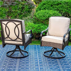 Set da pranzo da esterno 7 pezzi con sedie girevoli e grande tavolo rettangolare in metallo con foro per ombrellone - Captiva Designs: E-Coated, Resistente alle intemperie