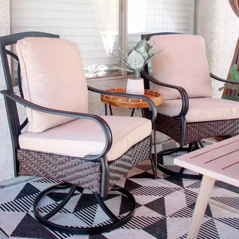 Set da pranzo da esterno 7 pezzi con sedie girevoli e grande tavolo rettangolare in metallo con foro per ombrellone - Captiva Designs: E-Coated, Resistente alle intemperie