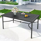 Set da pranzo da esterno 7 pezzi con sedie girevoli e grande tavolo rettangolare in metallo con foro per ombrellone - Captiva Designs: E-Coated, Resistente alle intemperie