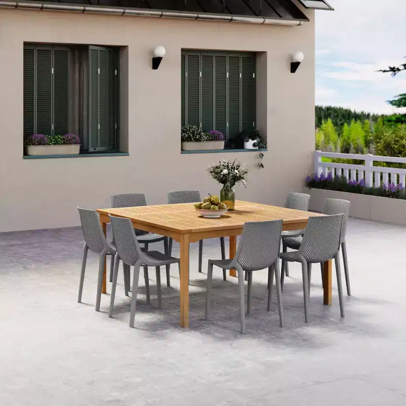 Set da pranzo quadrato da esterno Amazonia Ipanema 9 pezzi, grigio