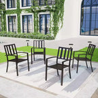 Ensemble repas d'extérieur 5 pièces avec chaises empilables à rayures et table ronde en métal avec trou pour parasol - Noir - Captiva Designs : Cadre en acier