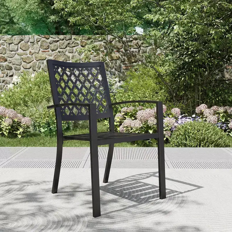 Ensemble de salle à manger d'extérieur 7 pièces Captiva Designs - Table rectangulaire avec trou pour parasol de 4 cm et chaises en acier - Noir