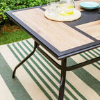 Set da pranzo da esterno 7 pezzi: Nero/Beige, Struttura in acciaio, Resistente all'acqua e alla ruggine, 6 sedie con braccioli, Tavolo rettangolare, Arredamento da giardino