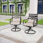 Set da pranzo da esterno 7 pezzi: Nero/Beige, Struttura in acciaio, Resistente all'acqua e alla ruggine, 6 sedie con braccioli, Tavolo rettangolare, Arredamento da giardino