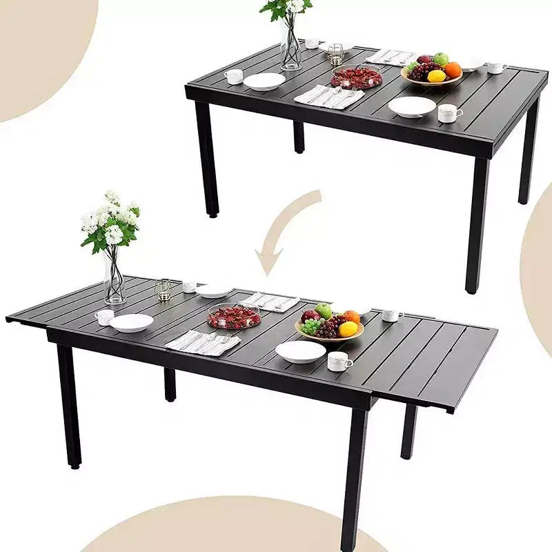 Set da pranzo da esterno 7 pezzi con sedie pieghevoli a 7 posizioni e tavolo in metallo espandibile - Captiva Designs: Mobili da esterno resistenti alle intemperie