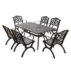 7pc Outdoor Dining Set with 67" Modern Ornate Mesh Aluminum Rectangular Table & Luxury Chairs - Black - Oakland Living