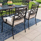 Set da pranzo da esterni da 7 pezzi con sedie con cuscini e grande tavolo in metallo con foro per ombrellone - Captiva Designs