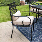 Set da pranzo da esterni da 7 pezzi con sedie con cuscini e grande tavolo in metallo con foro per ombrellone - Captiva Designs