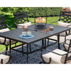 Set da pranzo da esterni da 7 pezzi con sedie con cuscini e grande tavolo in metallo con foro per ombrellone - Captiva Designs