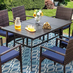 Ensemble repas de patio 7 pièces avec table rectangulaire avec trou de parasol de 2,6 pouces et chaises à accoudoirs en osier tressé – Noir – Captiva Designs