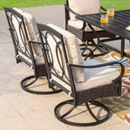 Captiva Designs - Set da pranzo da esterno in acciaio da 7 pezzi con sedie girevoli e tavolo in metallo con foro per ombrellone, colore nero
