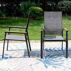 Set da pranzo per esterni da 7 pezzi con tavolo con piano a doghe in metallo con foro per ombrellone da 1,57" e sedie in alluminio - Captiva Designs: Set da patio resistente alle intemperie