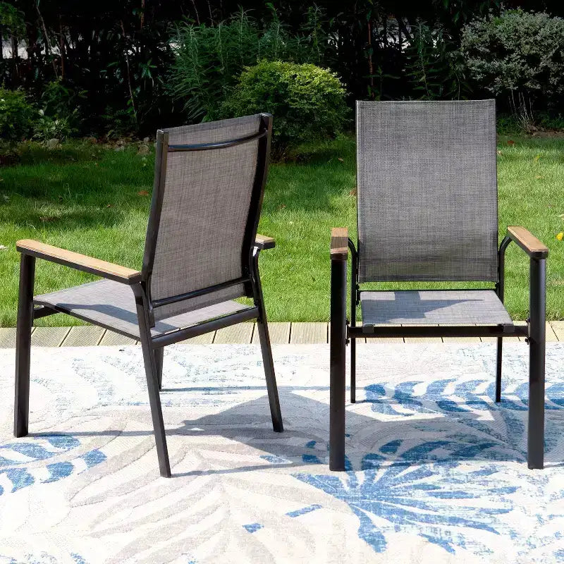 Set da pranzo per esterni da 7 pezzi con tavolo con piano a doghe in metallo con foro per ombrellone da 1,57" e sedie in alluminio - Captiva Designs: Set da patio resistente alle intemperie