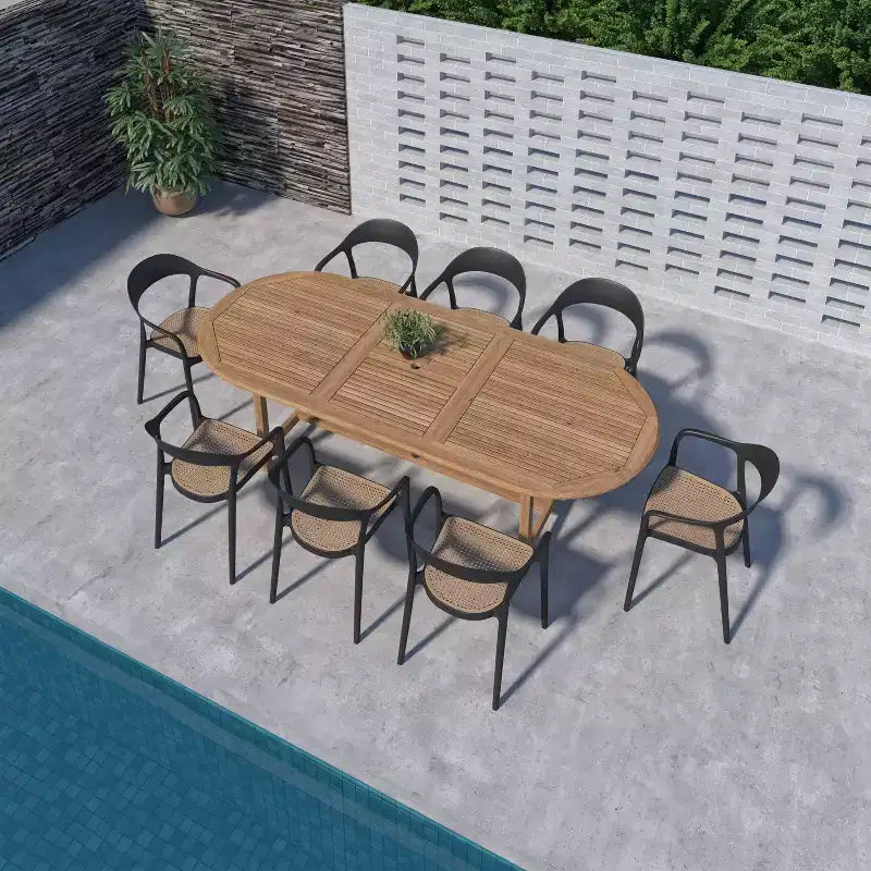 Set da pranzo da esterno ovale a 9 pezzi Amazonia Rio, nero
