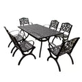 7pc Patio Dining Set with 68" Modern Ornate Outdoor Mesh Aluminum Rectangular Table & Luxury Chairs - Black - Oakland Living
