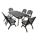7pc Patio Dining Set with 68" Modern Ornate Outdoor Mesh Aluminum Rectangular Table & Luxury Chairs - Black - Oakland Living
