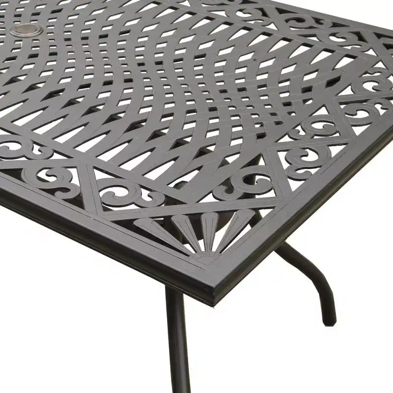 Set da pranzo da esterni 7 pezzi con tavolo rettangolare in alluminio a rete ornato moderno da 172 cm e sedie di lusso - Nero - Oakland Living