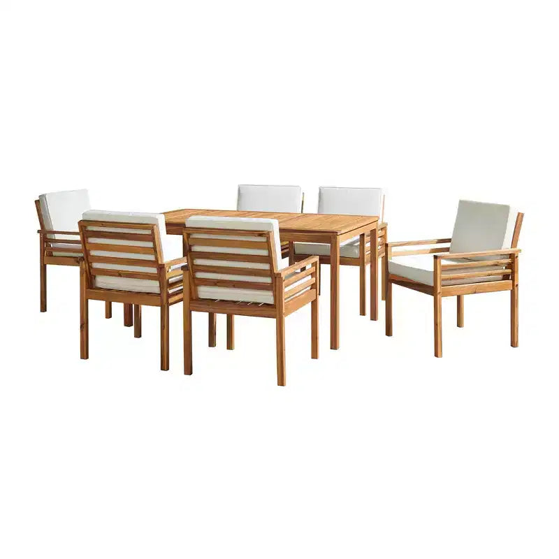 Set da pranzo da esterno Alaterre Furniture 8 pz, tavolo Okemo con ombrellone a inclinazione automatica da 3 m, blu