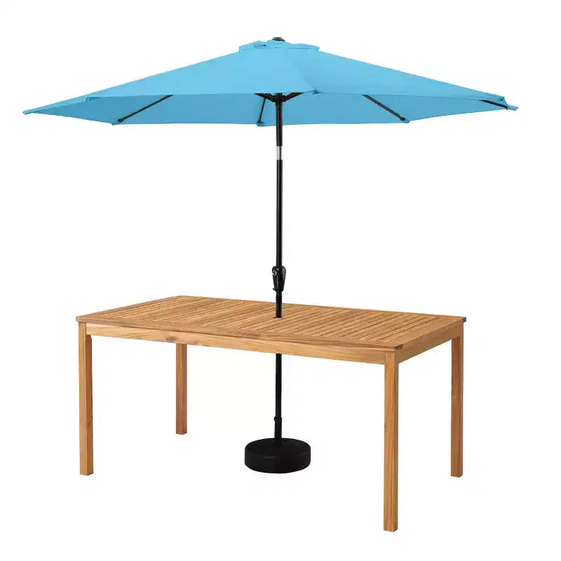 Set da pranzo da esterno Alaterre Furniture 8 pz, tavolo Okemo con ombrellone a inclinazione automatica da 3 m, blu