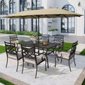7pc Outdoor Dining Set with Chairs with Seat & Back Cushions & Metal Table with Umbrella Hole